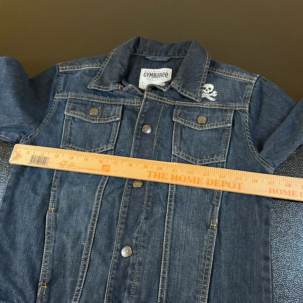 Gymboree Denim Jacket Skull Accent Button Front Dark Wash‎ Blue Youth Medium